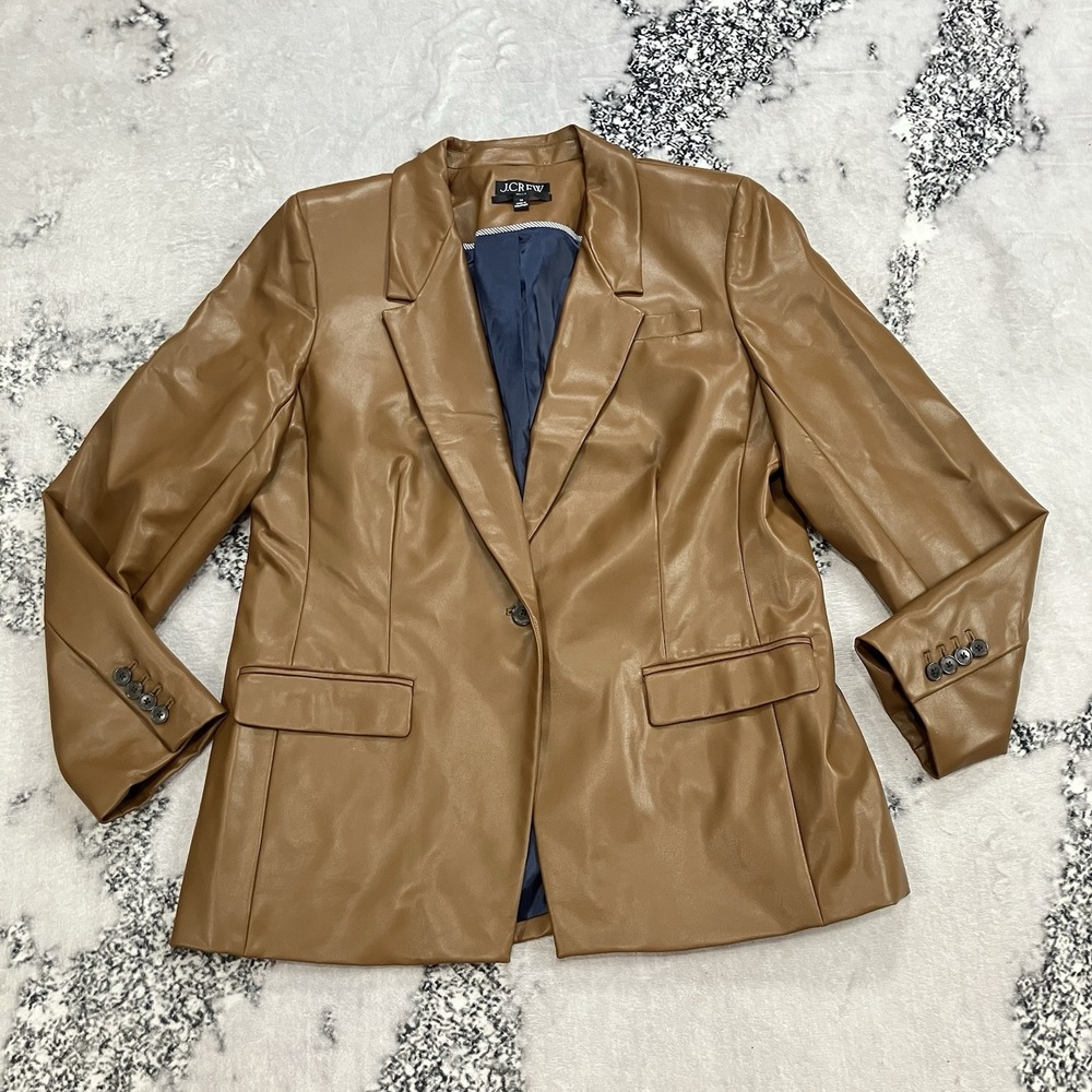 J Crew Faux Leather Blazer Womens Size 16 Brown Single Button Vegan Jacket